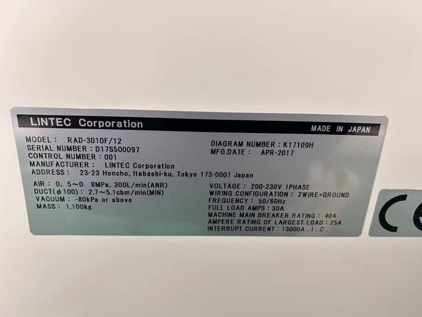 二手半导体设备 LINTEC RAD-3010F12贴膜机