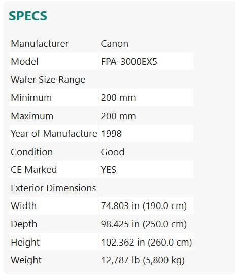 二手半导体设备 CANON FPA-3000EX5光刻机
